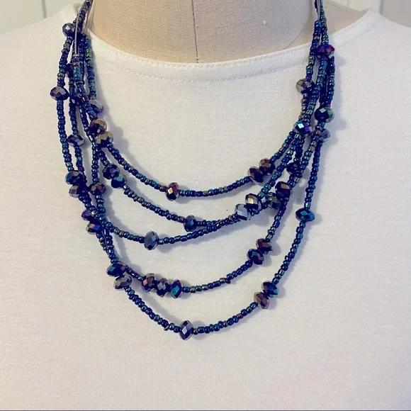 Jewelry | Vintage 9s Iridescent Blue Layeredlook Beaded